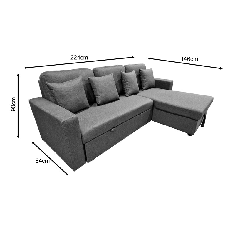 Corner sofa-bed with storage and reversible Sorno pakoworld gray fabric 224x146x90cm