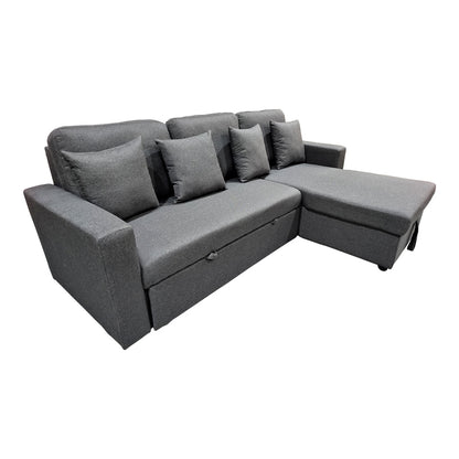 Corner sofa-bed with storage and reversible Sorno pakoworld gray fabric 224x146x90cm