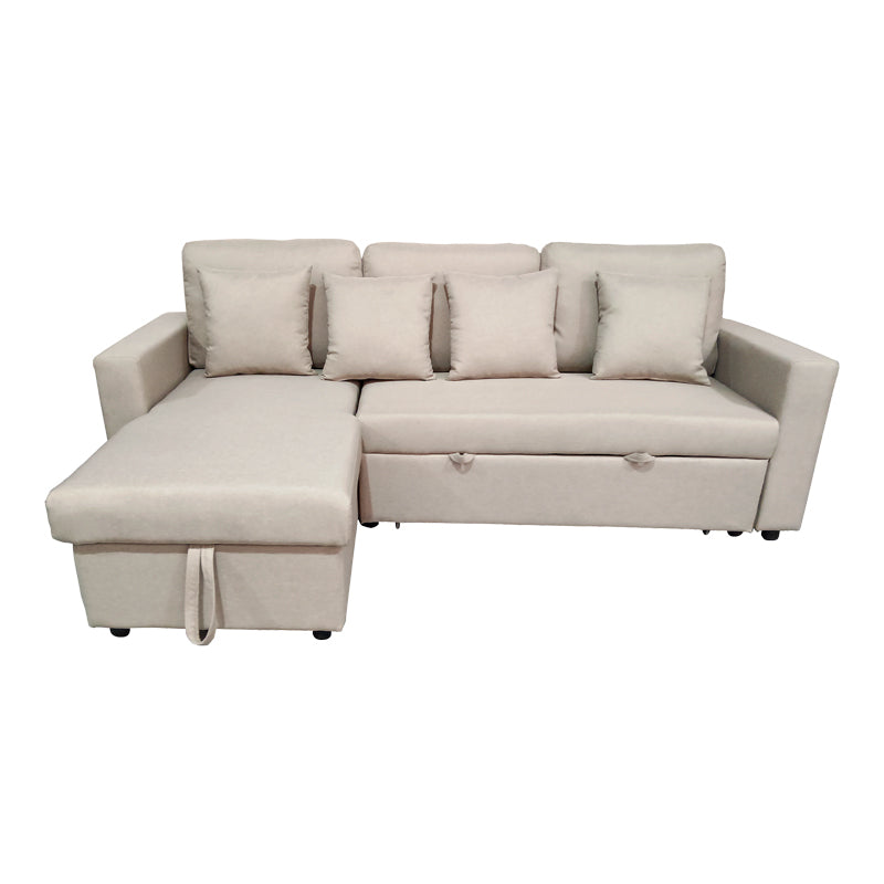 Corner sofa-bed with storage and reversible Sorno pakoworld beige fabric 224x146x90cm