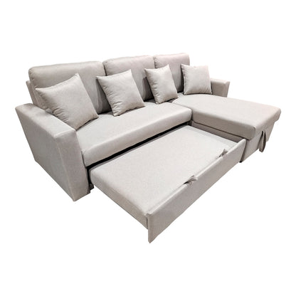 Corner sofa-bed with storage and reversible Sorno pakoworld beige fabric 224x146x90cm