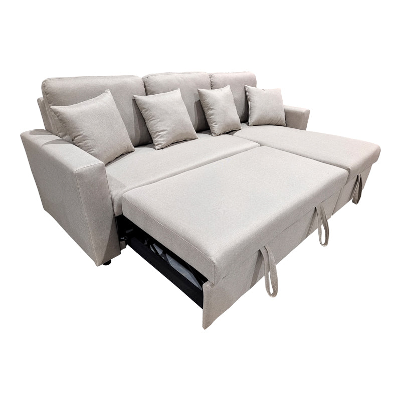 Corner sofa-bed with storage and reversible Sorno pakoworld beige fabric 224x146x90cm