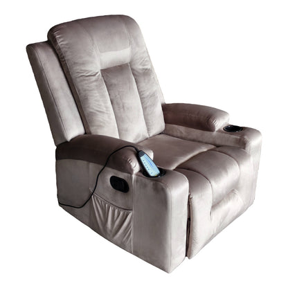 Relax armchair with massage mechanism Gessel pakoworld velvet in gray shade 80x90x98cm