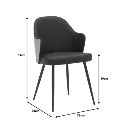 Chair Marci pakoworld black pu-black metal legs 58x58x91cm