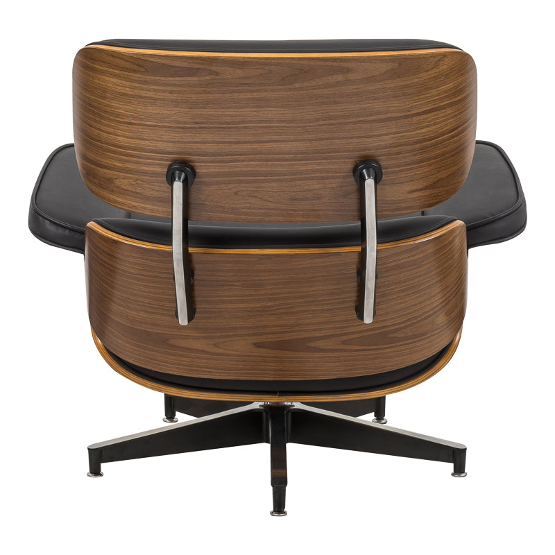 Armchair-footstool relax Jenna black pu-plywood walnut-chrome base 82x92x82cm