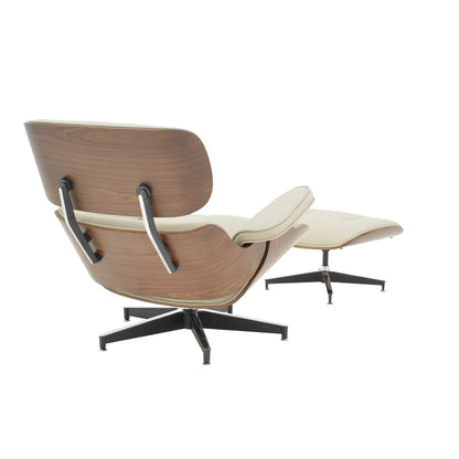 Armchair-footstool relax Jenna beige pu-plywood walnut-chrome base 82x92x82cm