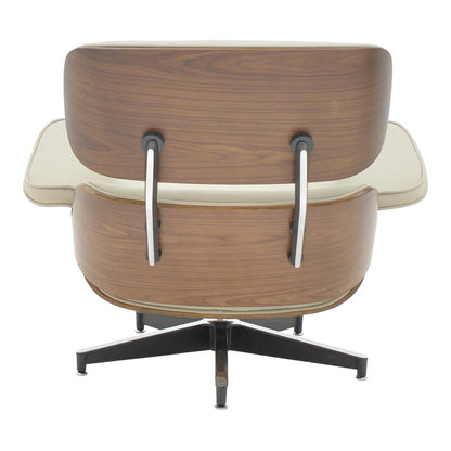 Armchair-footstool relax Jenna beige pu-plywood walnut-chrome base 82x92x82cm