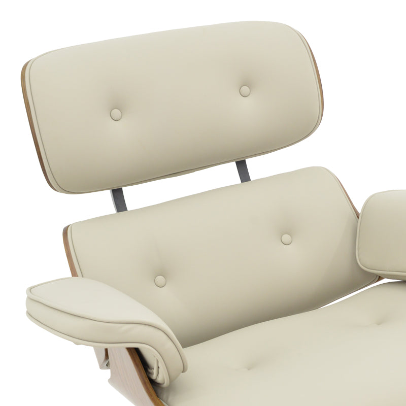 Armchair-footstool relax Jenna beige pu-plywood walnut-chrome base 82x92x82cm