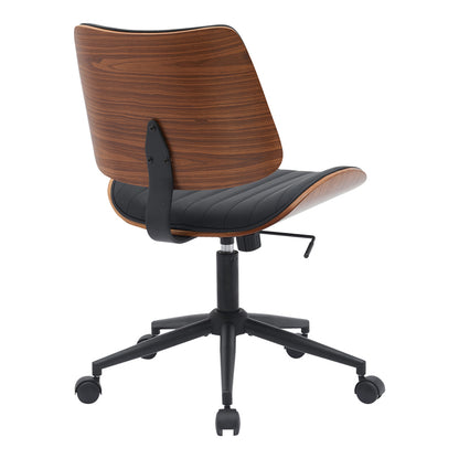 Work desk chair Amani black pu-walnut plywood 52x54x90.5cm
