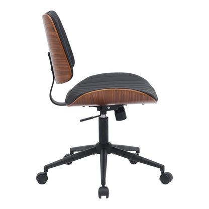 Work desk chair Amani pakoworld black pu-walnut plywood 52x54x90.5cm