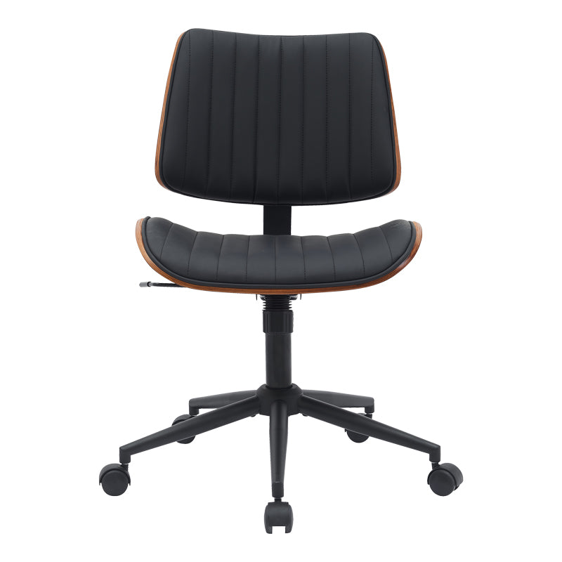 Work desk chair Amani black pu-walnut plywood 52x54x90.5cm