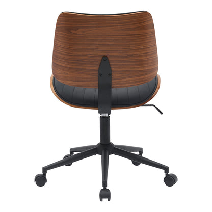 Work desk chair Amani pakoworld black pu-walnut plywood 52x54x90.5cm