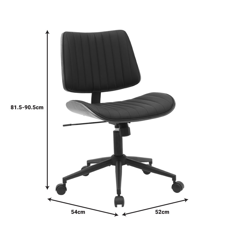 Work desk chair Amani black pu-walnut plywood 52x54x90.5cm