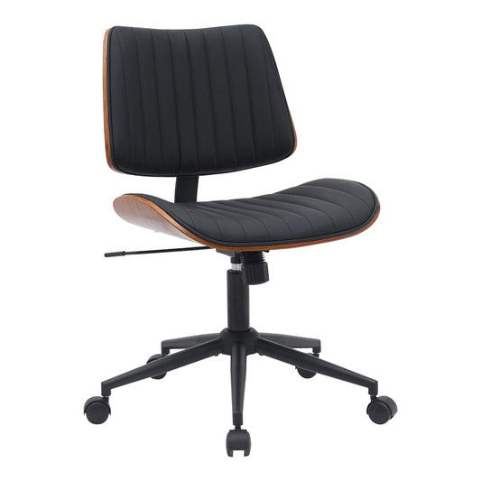 Work desk chair Amani pakoworld black pu-walnut plywood 52x54x90.5cm