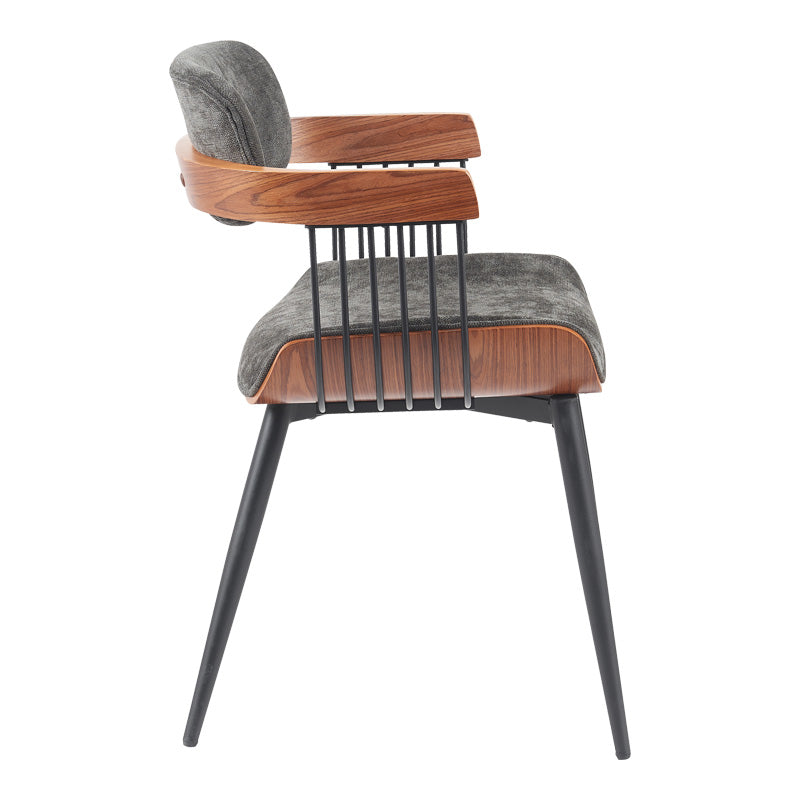 Armchair Cameo metal black-walnut wood-dark grey fabric 53x49.5x75.5cm