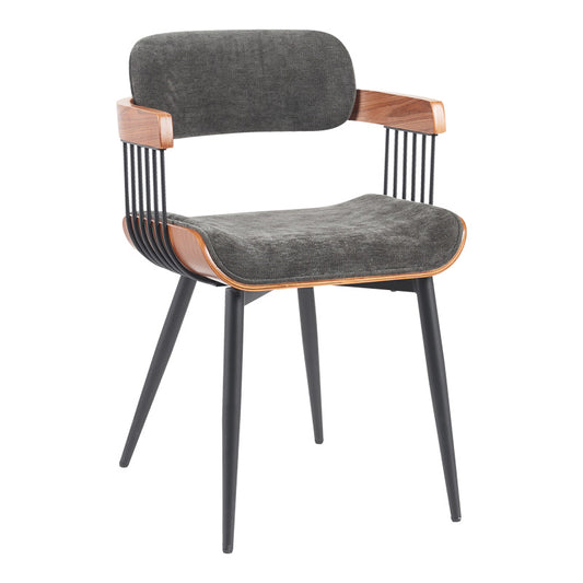 Armchair Cameo metal black-walnut wood-dark grey fabric 53x49.5x75.5cm