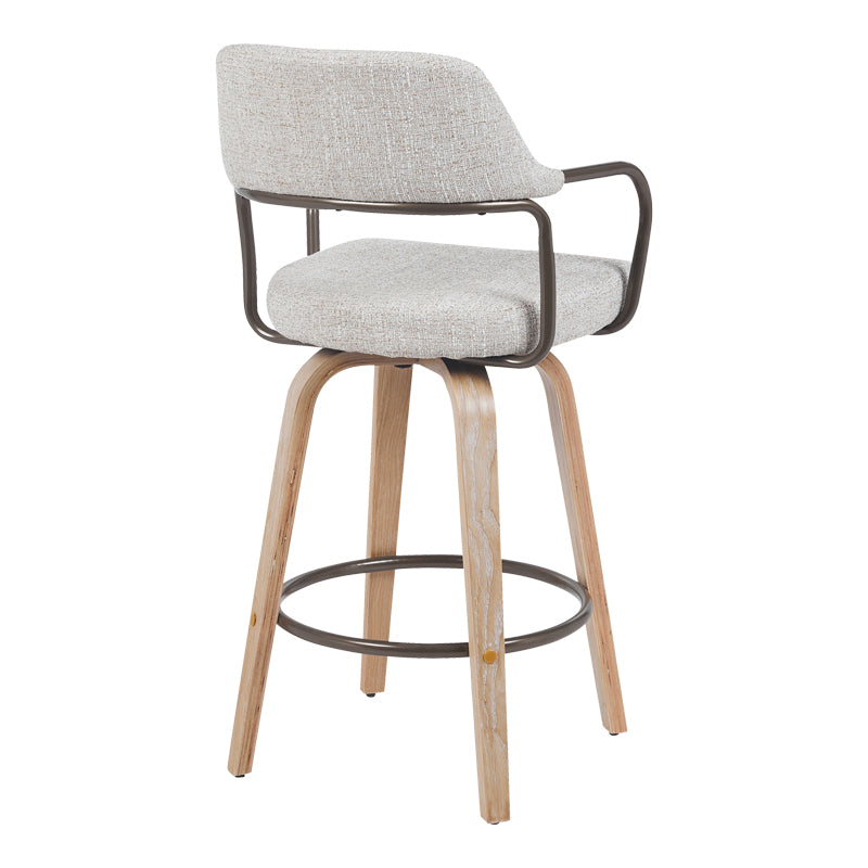 Rotating middle-height bar stool Tertia metal-wood and fabric in beige-brown color 54x52x98cm