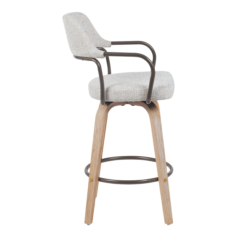 Rotating middle-height bar stool Tertia metal-wood and fabric in beige-brown color 54x52x98cm