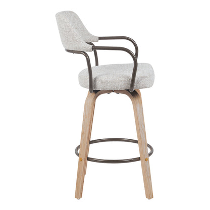 Rotating middle-height bar stool Tertia metal-wood and fabric in beige-brown color 54x52x98cm