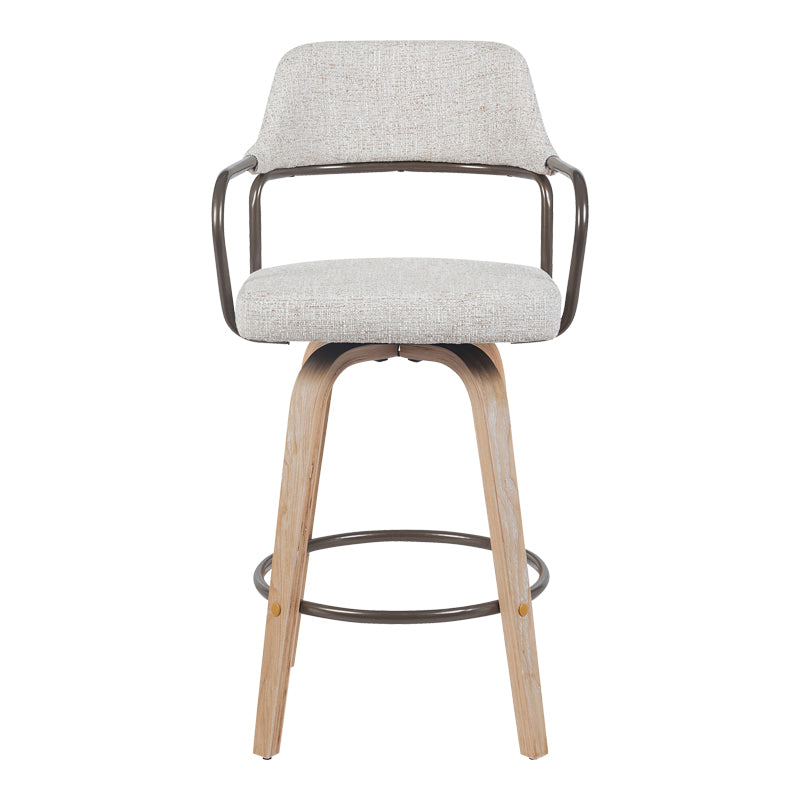 Rotating middle-height bar stool Tertia metal-wood and fabric in beige-brown color 54x52x98cm