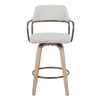 Rotating middle-height bar stool Tertia metal-wood and fabric in beige-brown color 54x52x98cm