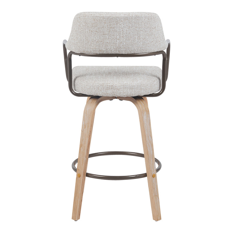 Rotating middle-height bar stool Tertia metal-wood and fabric in beige-brown color 54x52x98cm