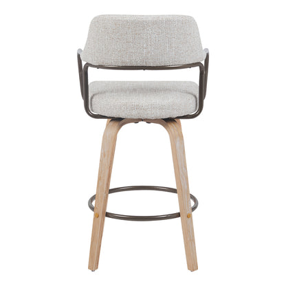 Rotating middle-height bar stool Tertia metal-wood and fabric in beige-brown color 54x52x98cm