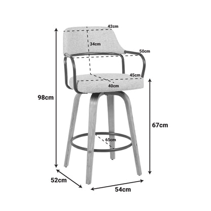 Rotating middle-height bar stool Tertia metal-wood and fabric in beige-brown color 54x52x98cm