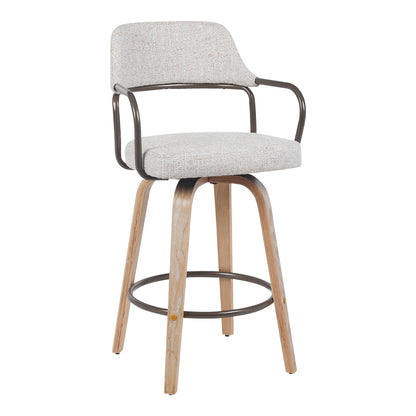 Rotating middle-height bar stool Tertia metal-wood and fabric in beige-brown color 54x52x98cm
