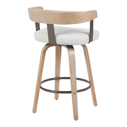 Rotating middle-height bar stool Anesy metal-wood and fabric in beige color 54x50x85cm