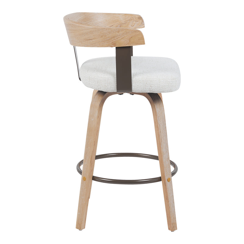 Rotating middle-height bar stool Anesy metal-wood and fabric in beige color 54x50x85cm