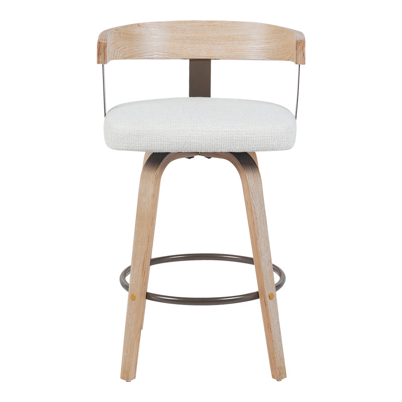 Rotating middle-height bar stool Anesy metal-wood and fabric in beige color 54x50x85cm