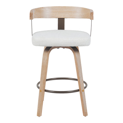 Rotating middle-height bar stool Anesy metal-wood and fabric in beige color 54x50x85cm