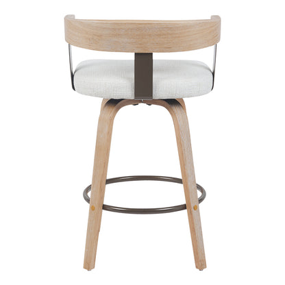 Rotating middle-height bar stool Anesy metal-wood and fabric in beige color 54x50x85cm