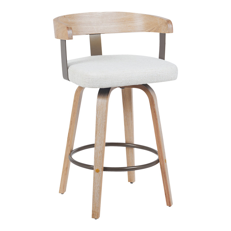 Rotating middle-height bar stool Anesy metal-wood and fabric in beige color 54x50x85cm