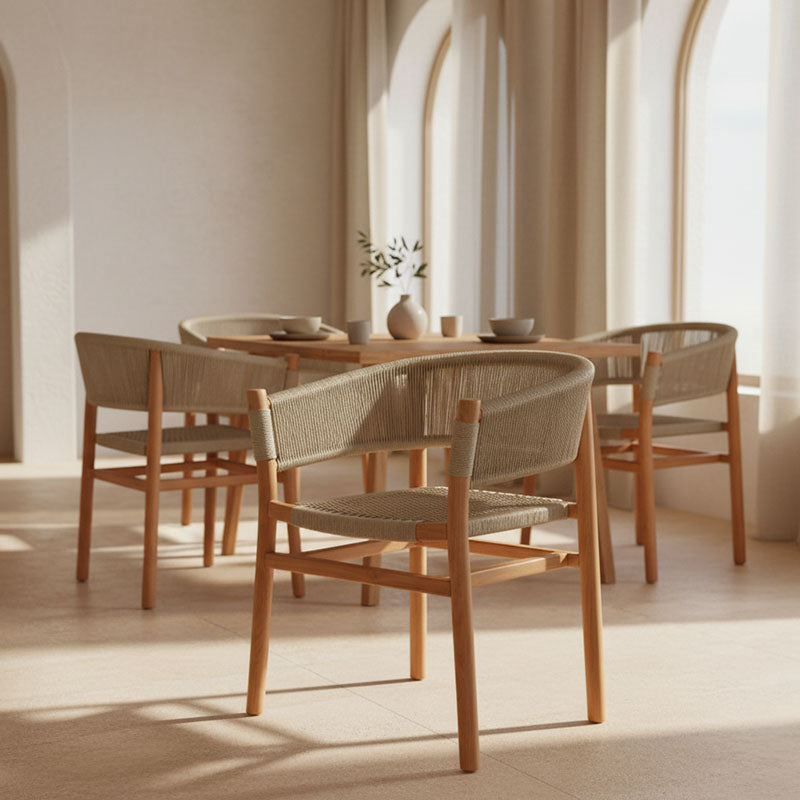 Kajone armchair teak wood skeleton in natural shade and cream pe rope 62x51x75cm