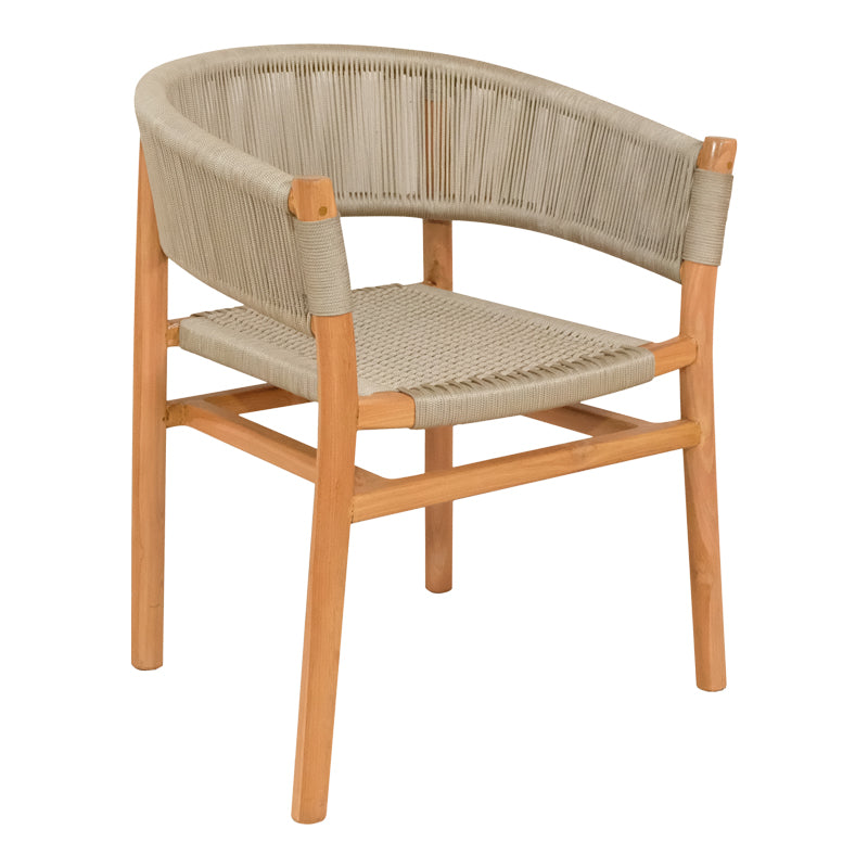 Kajone armchair teak wood skeleton in natural shade and cream pe rope 62x51x75cm