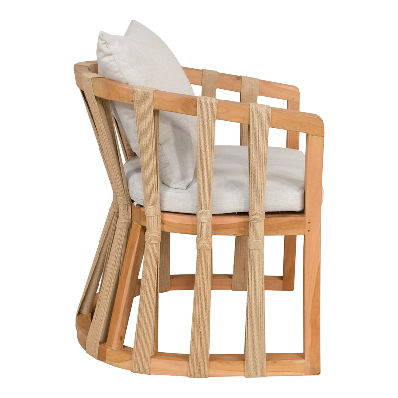 Armchair Morani pakoworld teak wood skeleton and fabric in natural shade 61x66x75cm
