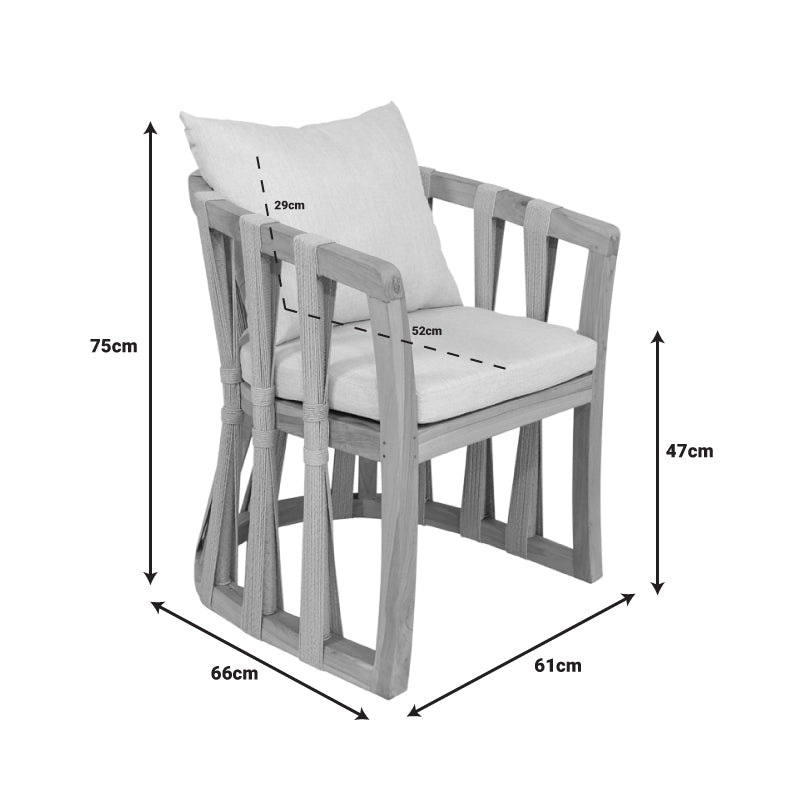 Armchair Morani pakoworld teak wood skeleton and fabric in natural shade 61x66x75cm