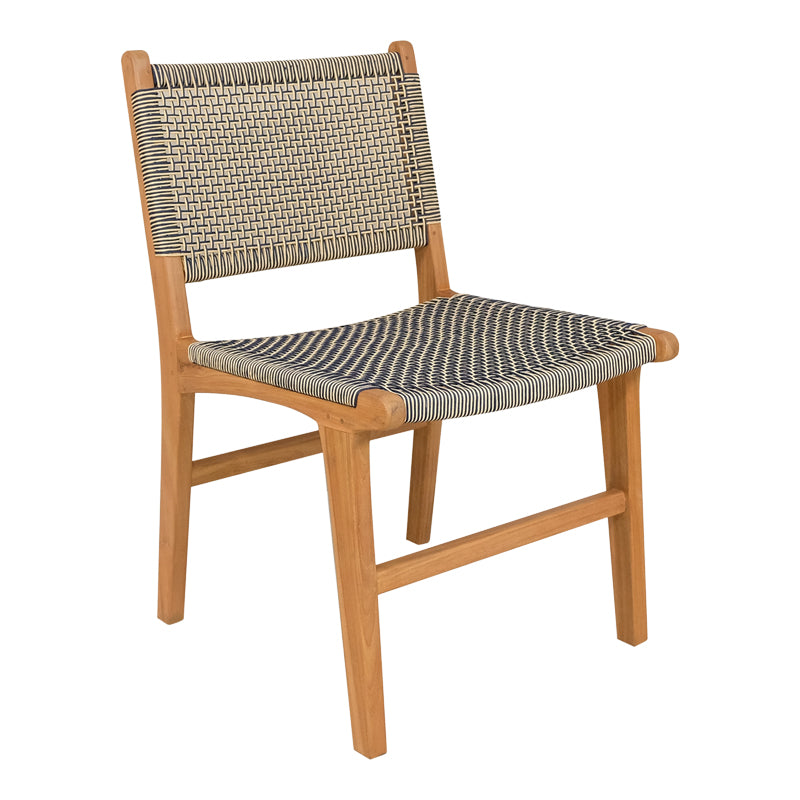Darien chair teak wood skeleton in natural shade and cream-black pe rope 52x62x86cm
