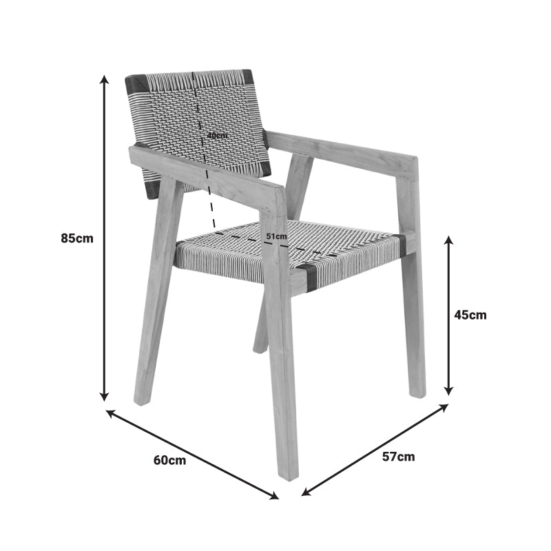 Armchair Salama pakoworld teak wood skeleton in natural shade and cream-black rope 57x60x85cm