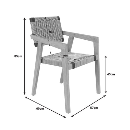 Armchair Salama pakoworld teak wood skeleton in natural shade and cream-black rope 57x60x85cm