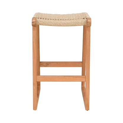 Kuza stool pakoworld teak wood skeleton and rope in natural shade 40x42x66cm