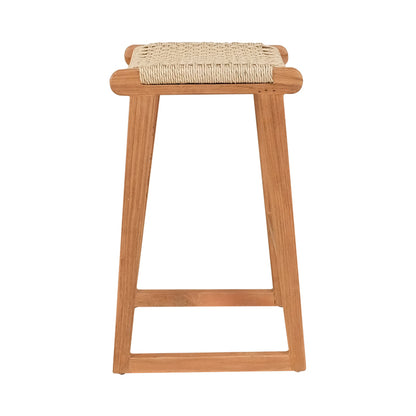 Kuza stool pakoworld teak wood skeleton and rope in natural shade 40x42x66cm