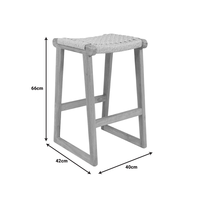 Kuza stool pakoworld teak wood skeleton and rope in natural shade 40x42x66cm