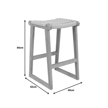 Kuza stool pakoworld teak wood skeleton and rope in natural shade 40x42x66cm