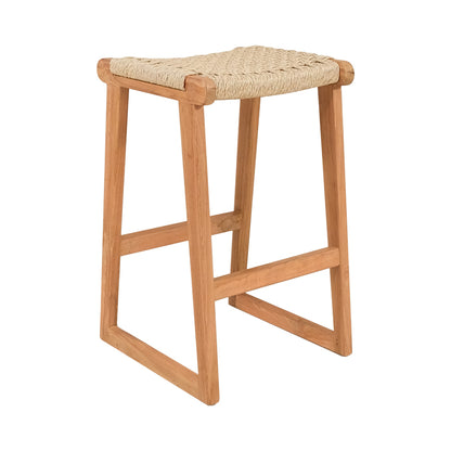 Kuza stool pakoworld teak wood skeleton and rope in natural shade 40x42x66cm