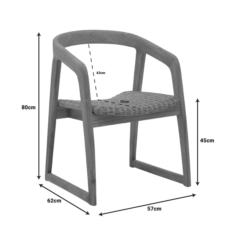 Armchair Somalia pakoworld aluminium skeleton with teak wood leg in natural shade and brown pe rattan 57x62x80cm