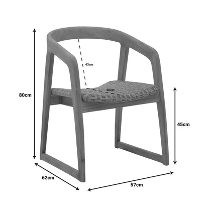Armchair Somalia pakoworld aluminium skeleton with teak wood leg in natural shade and brown pe rattan 57x62x80cm