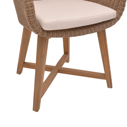 Armchair Solso pakoworld aluminium skeleton with teak leg wood in natural shade and pe rattan 62x58x78cm