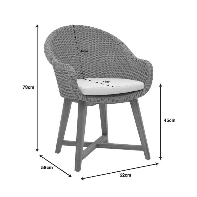 Armchair Solso pakoworld aluminium skeleton with teak leg wood in natural shade and pe rattan 62x58x78cm